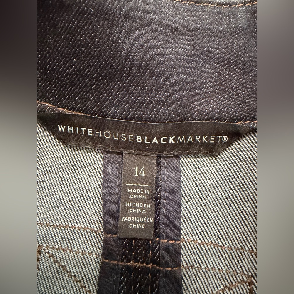 White House Black Market Denim Short Sleeve Zip Up Jacket Sz 14 - Picture 5 of 8